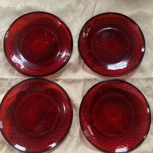 Vintage France Ruby Red Set of 4 Plates